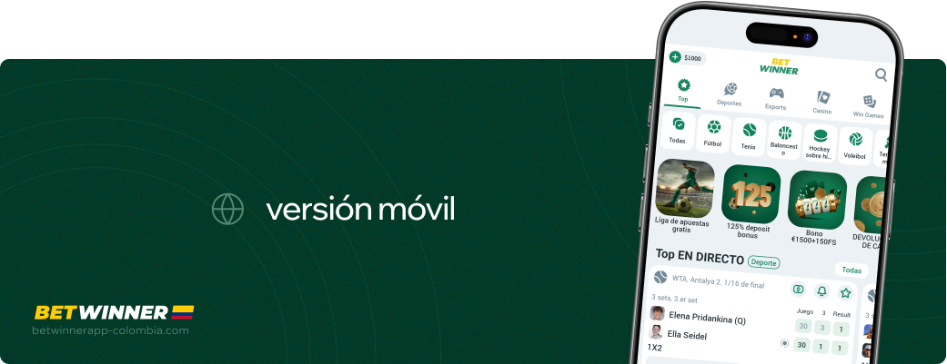 Versión móvil Betwinner APP Colombia